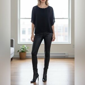 Guess Vintage Y2K Los Angeles XS Black Chiffon Batwing Studded Flowy Top